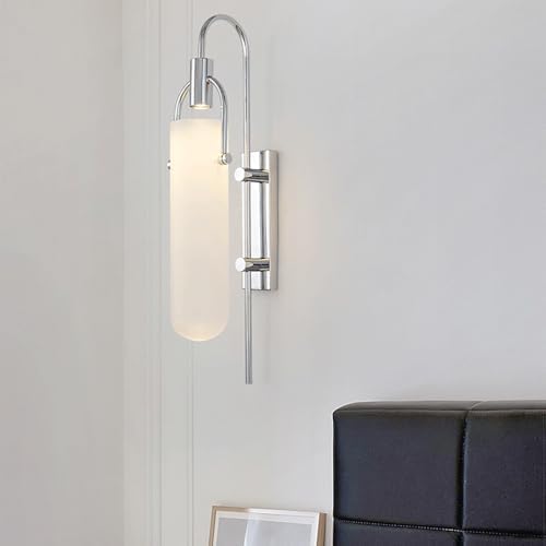 Nordic Modern Long Column Glass LED Wall Lamp - Stylish Silver Light for Bedroom, Hotel Corridor, Bathroom & Decorative Background (Warm Light)