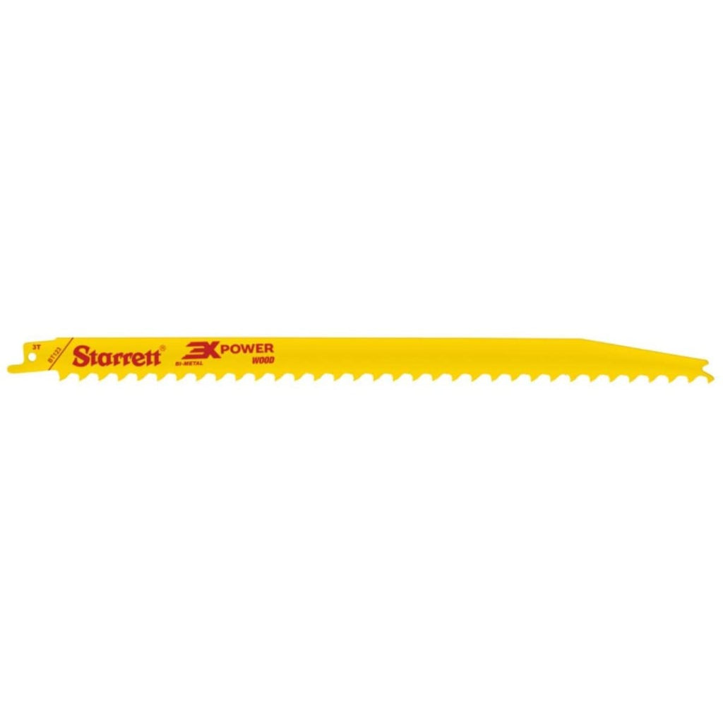 Starrett Bi-Metal Wood Cut Reciprocating Saw Blade - Ideal for Cordless Saw Machines - 12' Length, 3/4' Width, .050' Thickness, Tapered Blade, 3 TPI - 20-Pack - BT123-20