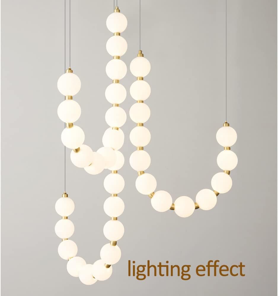 135W LED Indoor Home Decor Staircase Chandelier for Entrway Lights Dimmable Ball Pendant Light in Brass Finish 3 Lights Hight Ceiling Fixtures for Living Room Loft