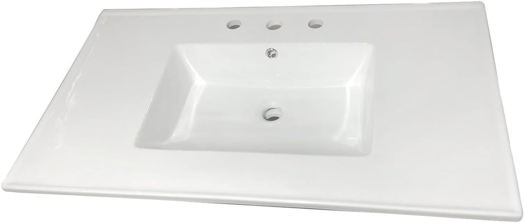 Kingston Brass LBT37227W38 Continental 37-Inch Ceramic Vanity Sink Top (8' Faucet Drillings) in White