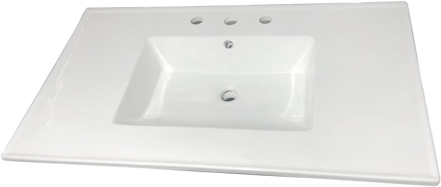 Kingston Brass LBT37227W38 Continental 37-Inch Ceramic Vanity Sink Top (8' Faucet Drillings) in White