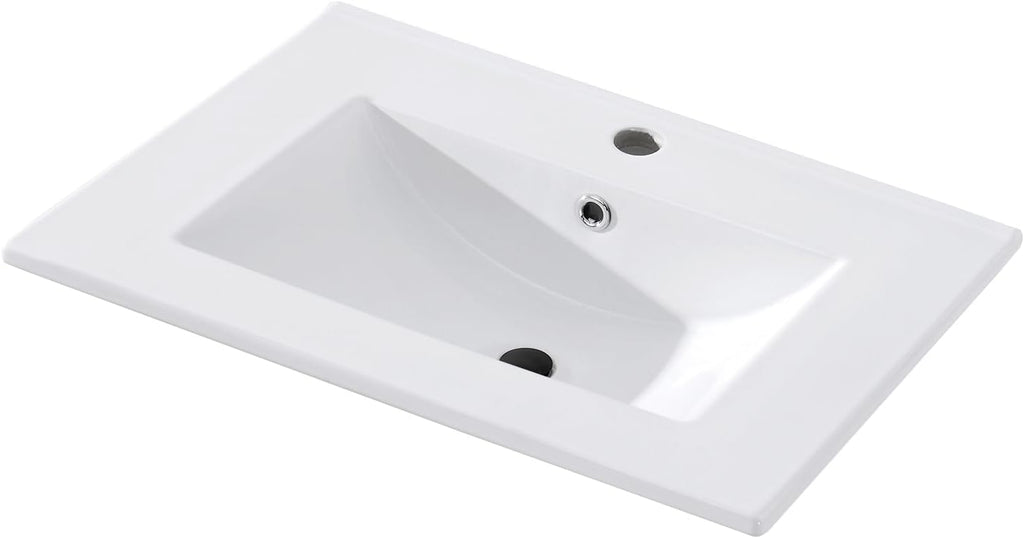 24 in. W x 18.3 in. D Bathroom Undermount Ceramic Sink Top W/One Hole, Drop in Bathroom Vessel Sink Rectangle, Without Matte Black Faucet & Pop up-Drain, for Bathrooms, White