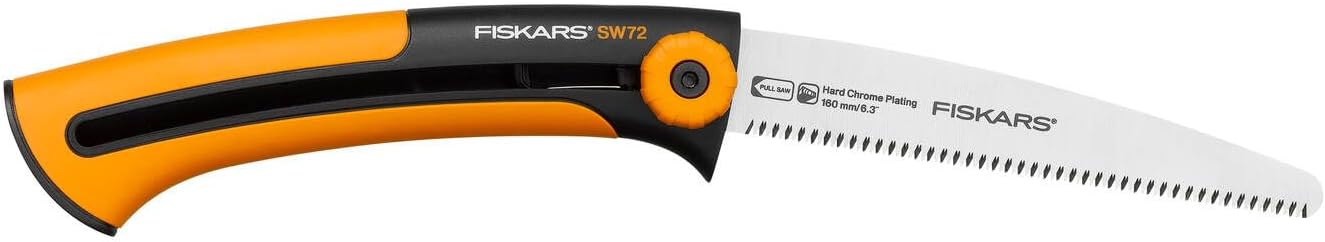 Fiskars Hand Saw for Wooden Strips and Panels, Fine Toothing, Saw Blade Length 16 cm, Retractable, Stainless Steel Saw Blade/Plastic Handle, Black/Orange, Xtract, SW72, 1000612