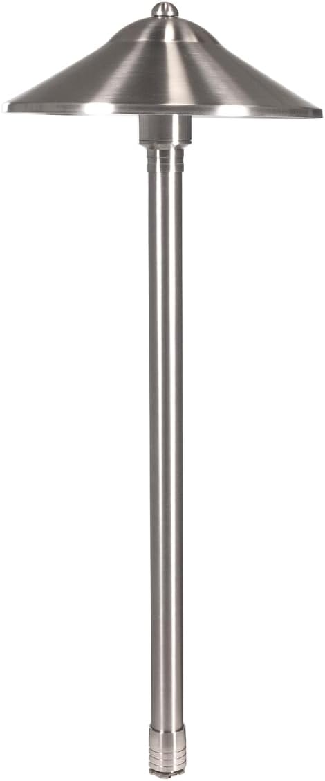 VOLT Max Spread 12V Stainless Steel Path Light (25' Tall, 9' Shade) with 3W 2700K Warm White G4 LED Bulb for Low Voltage Landscape Lighting on Outdoor Pathway, Walkway, Garden, Driveway or Patio