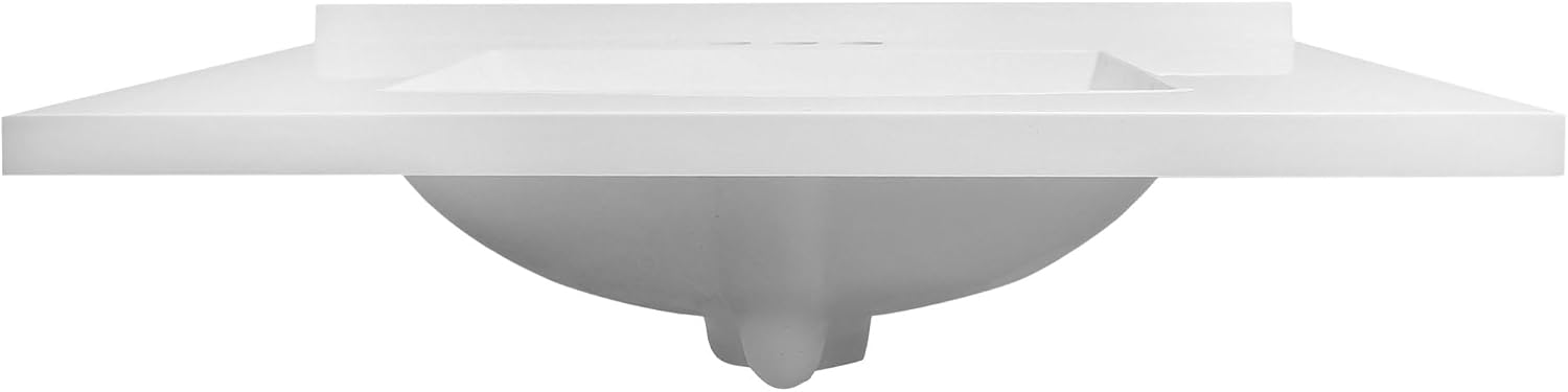 Design House 31-Inch Camilla Cultured Marble Vanity Top Single Bowl Sink 4-Inch Centerset with Integrated Backsplash, Solid White