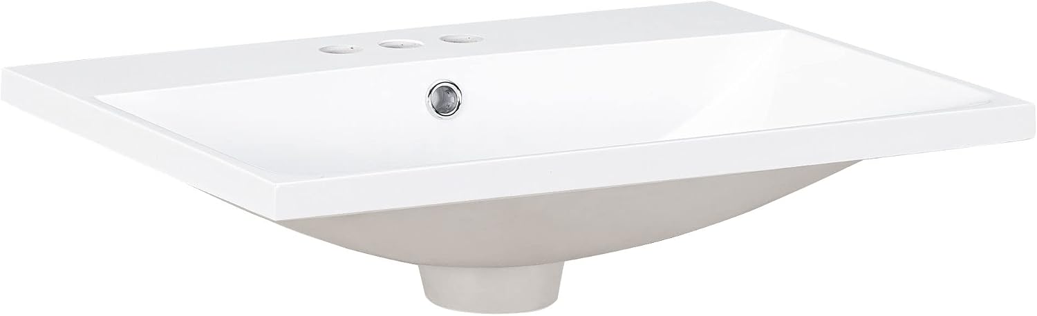 24'x18' Bathroom Vanity Sink Top Only, Center-Located Undermount/Drop-in Countertop, Fit for 4' Cenerset Faucet (Not Included), White