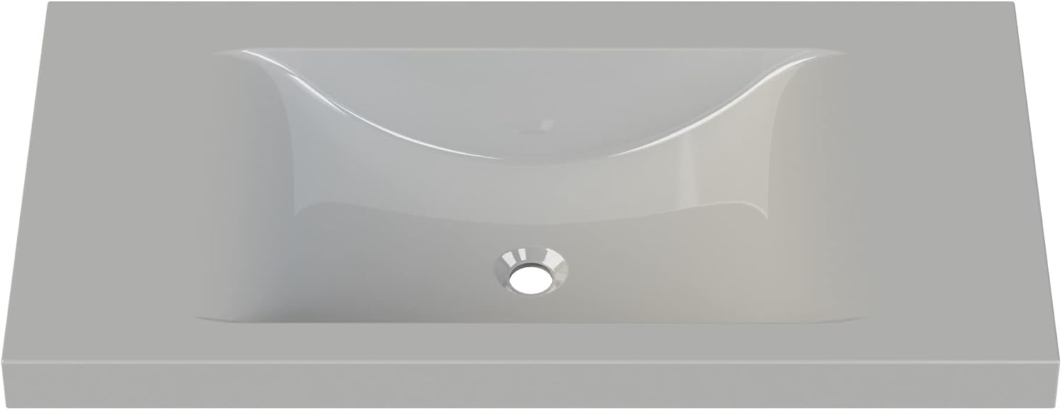 Liftbridge Kitchen & Bath 37 in. W x 19 in. D x 5 in. H Siena White Cultured Marble Top Sink with optional faucet drill-out guides