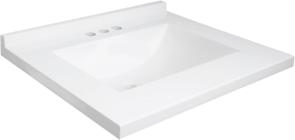 Design House Camilla II Vanity Top, Cultured Marble, Centerset Mount, Integrated Backsplash, Stain Resistant, Rectangle Bowl, White, 22 in D x 22 in W x 8.6 in H, Item 630210