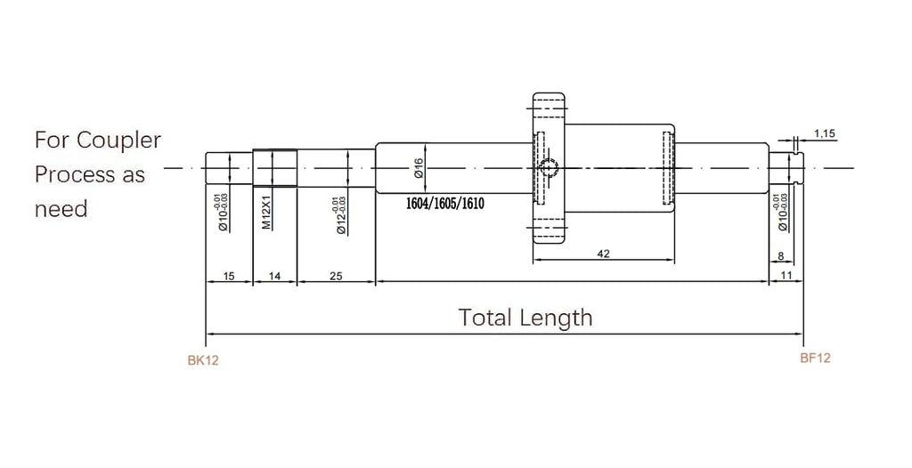 Ball Screw SFU1610 RM1610 16mm Length 49.8 inch / 1265mm with Ball Screw Nut + BK/BF12 End Supports+ Coupler + Ball Screw Nut Housing with End Machining for CNC Machine