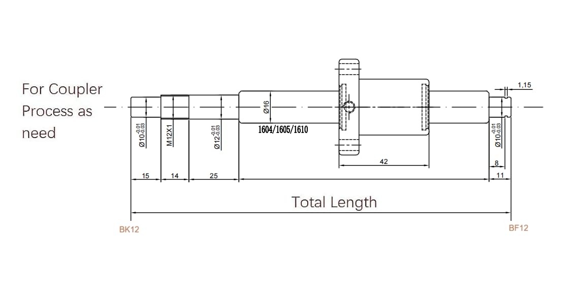 Ball Screw SFU1610 RM1610 16mm Length 49.8 inch / 1265mm with Ball Screw Nut + BK/BF12 End Supports+ Coupler + Ball Screw Nut Housing with End Machining for CNC Machine