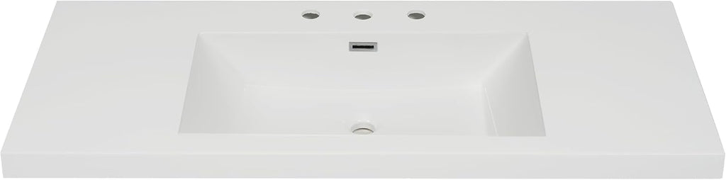 48' Bathroom Vanity Sink Top Only, Predrilled 3 Faucet Holes Fit for 8' Faucet(Not Included), Chrome-Finish Overflow,White