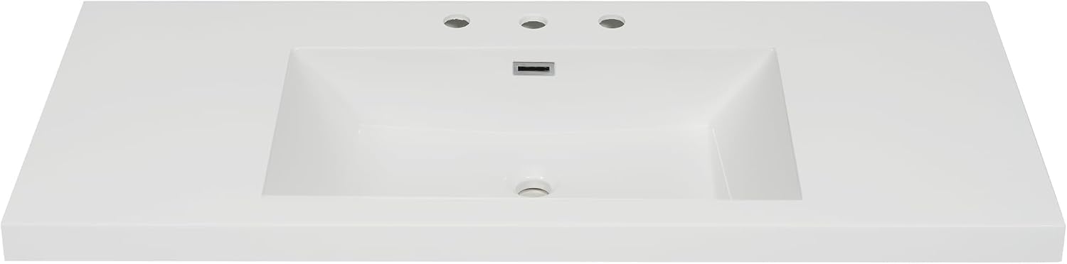 48' Bathroom Vanity Sink Top Only, Predrilled 3 Faucet Holes Fit for 8' Faucet(Not Included), Chrome-Finish Overflow,White