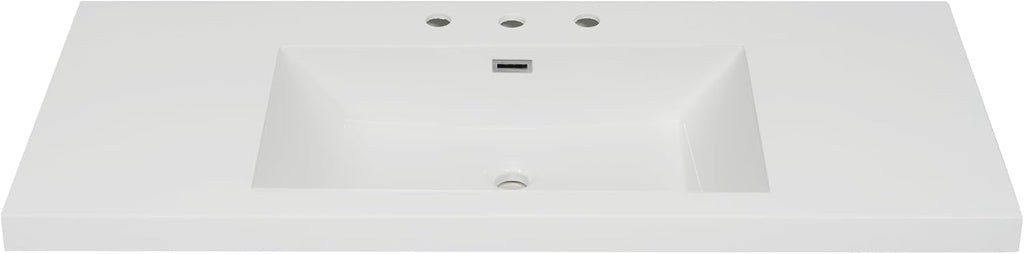 Christopher Knight Home Meril 47.25' Resin Basin for Bathroom Vanity, Bathroom Sinks with 3-Faucet Holes, Vanity Sink Top only, Faucet and Cabinet not Included, Built-in Overflow Feature, White