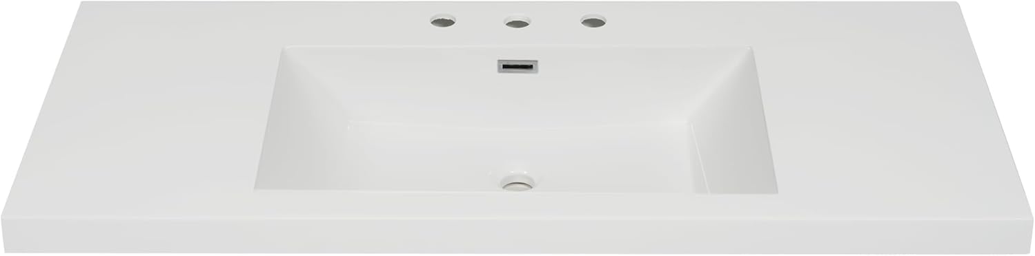Christopher Knight Home Meril 47.25' Resin Basin for Bathroom Vanity, Bathroom Sinks with 3-Faucet Holes, Vanity Sink Top only, Faucet and Cabinet not Included, Built-in Overflow Feature, White