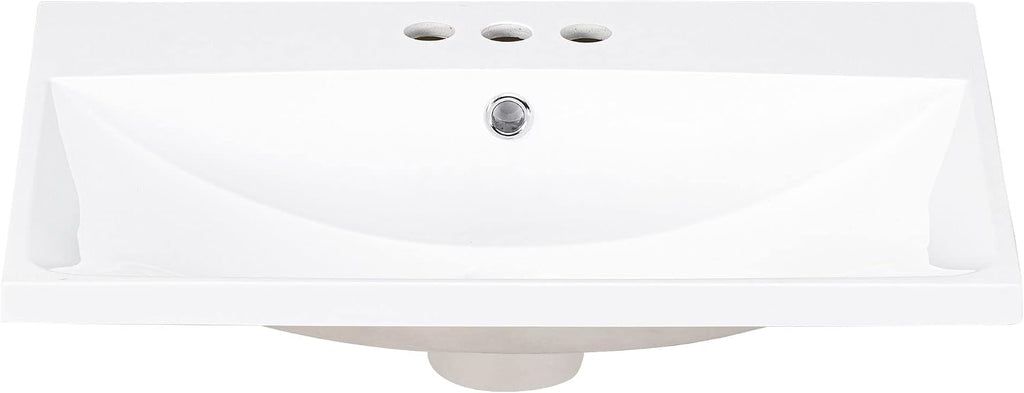 24'x18' Bathroom Vanity Sink Top Only, Center-Located Undermount/Drop-in Countertop, Fit for 4' Cenerset Faucet (Not Included), White