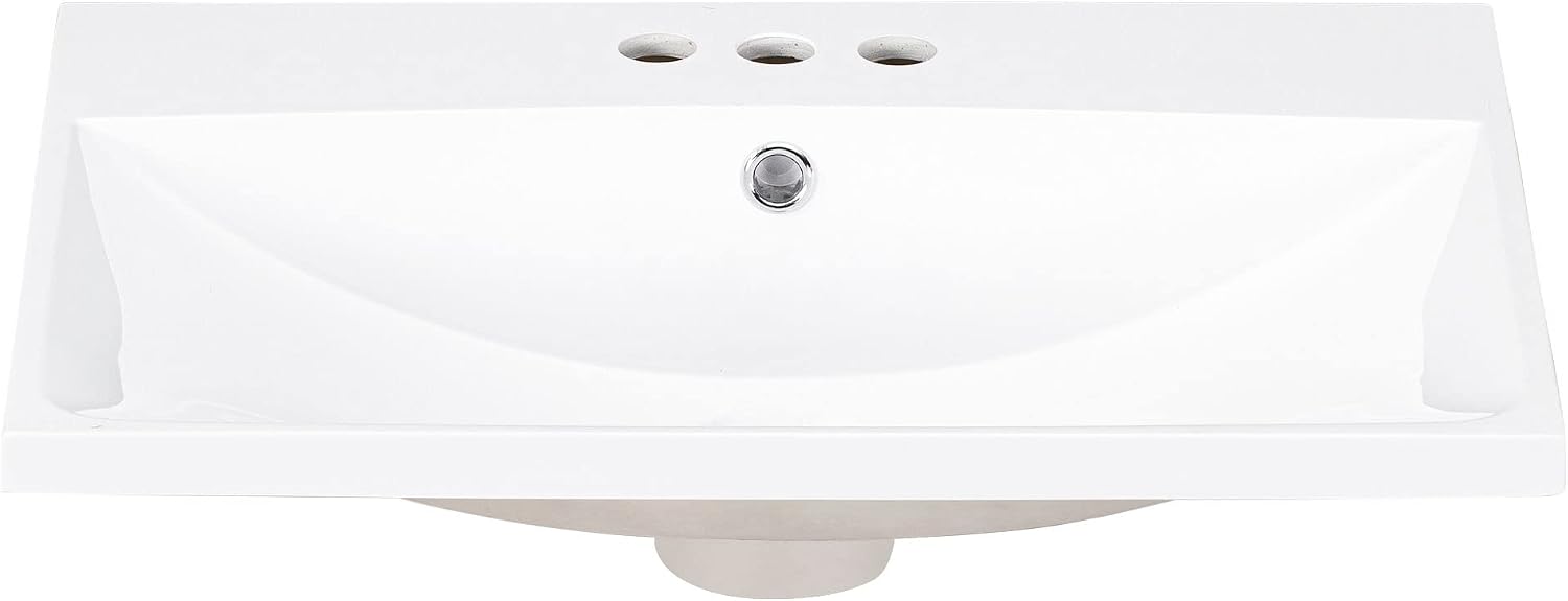 24'x18' Bathroom Vanity Sink Top Only, Center-Located Undermount/Drop-in Countertop, Fit for 4' Cenerset Faucet (Not Included), White