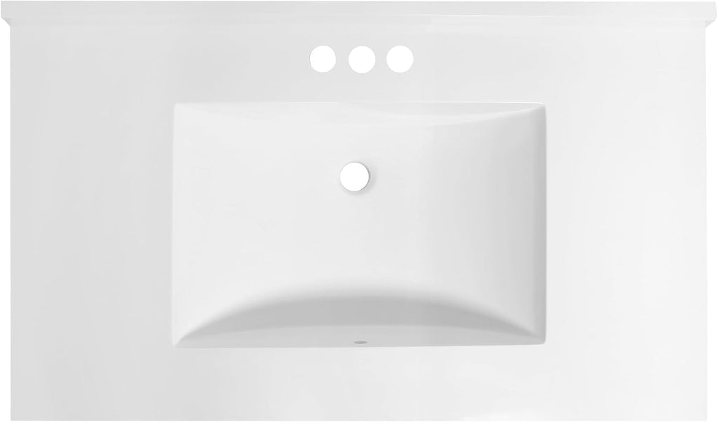 Design House 630236 Camilla Cultured Marble Vanity Top Single Bowl Sink 4-Inch Centerset with Integrated Backsplash, 37-Inch, Solid White