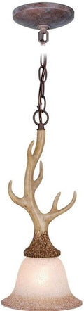 VAXCEL Lodge Rustic Antler Mini Pendant Ceiling Light Cream Glass