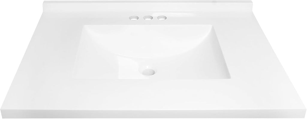 Design House 630236 Camilla Cultured Marble Vanity Top Single Bowl Sink 4-Inch Centerset with Integrated Backsplash, 37-Inch, Solid White