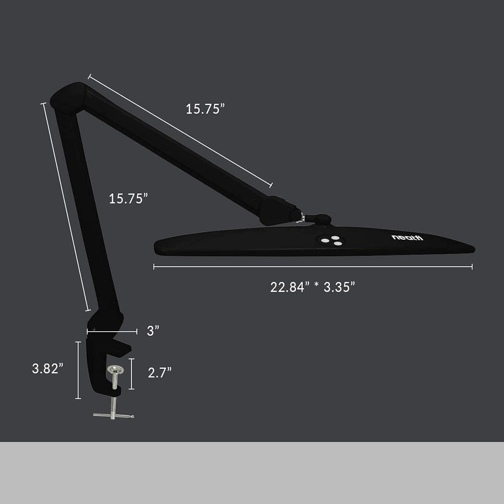 Neatfi Elite HD XL Desk Lamp – 1,600 Lumens, 22' Wide Head, 6500K Daylight | Non-Polar Dimming, Adjustable | Office, Study & Home Workspace (Black, Non-CCT with Clamp, 22 Inches)