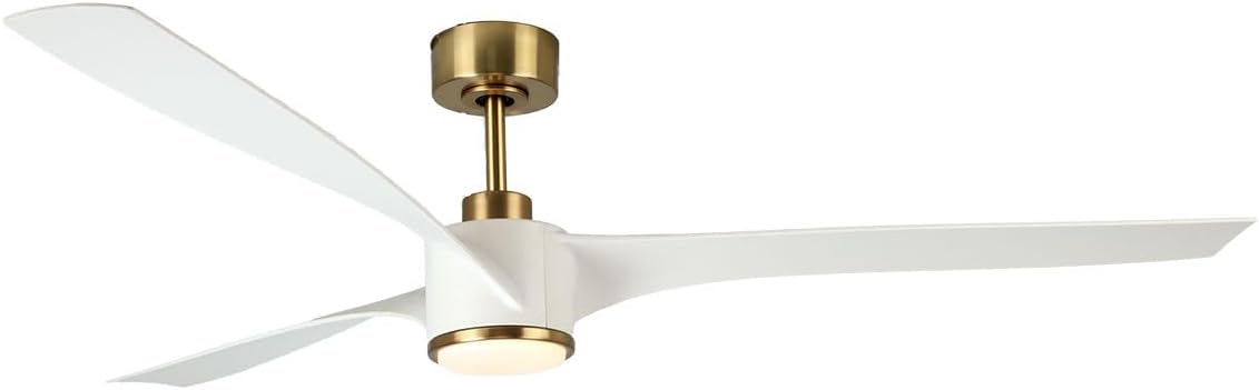 Wynwood QL2314WH 60-Inch Edgewater Matte White Ceiling Fan with Light, DC Motor, 6-Speed Remote Control, 3-CCT Dimmable LED, Reversible Airflow, ABS Blades, Downrod Mount, Indoor Ceiling Fan