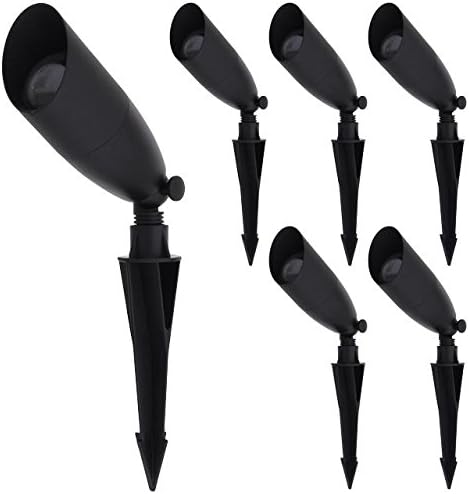 MarsLG ALS1 Aluminum Low Voltage Landscape Directional Spot Up Light in Black Finish with Ground Spike and Free MR16 LED Bulb (6-Pack), 36UL02BKx6
