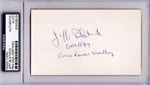 Jeff Blatnick Signed - Autographed Greco Roman Wrestler 3x5 Inch Index Card with inscriptions - 1984 Medalist - Deceased 2012 - UCF Hall of Fame + PSA/DNA Authenticity - PSA Slabbed Holder - College