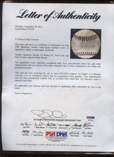 1987 Baltimore Orioles Team Signed Baseball 21 Signatures PSA/DNA LOA - Autographed Baseballs