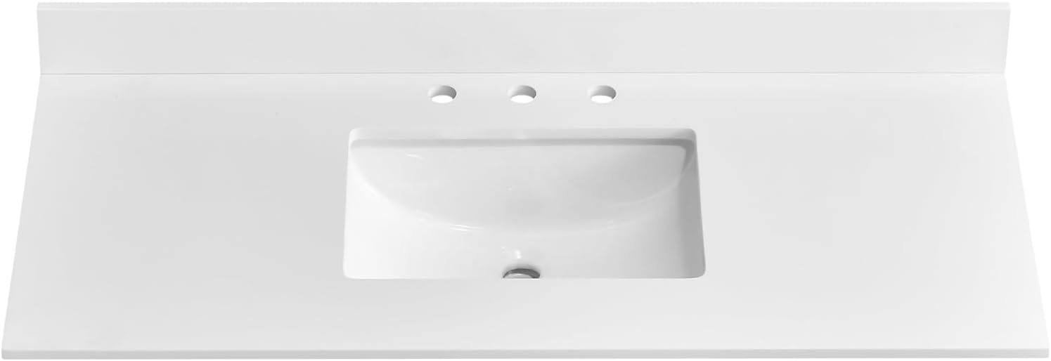 48' x 22' Vanity Top, Quartz Vanity Sink Top in Pure White, with One Sidesplash & One Backsplash, with Undermounted Sink,8 Inch Faucet Hole Spread for Vanity Top with Sink