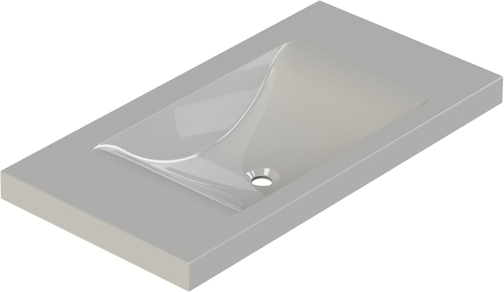 Liftbridge Kitchen & Bath 37 in. W x 19 in. D x 5 in. H Siena White Cultured Marble Top Sink with optional faucet drill-out guides