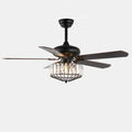 Black Crystal Fandelier Ceiling Fan with Light Living Room Ceiling Fan 52' with Light Remote 5 Blade Industrial Farmhouse Rustic Fan Chandelier for Bedroom Dining Table, Reversible Fan