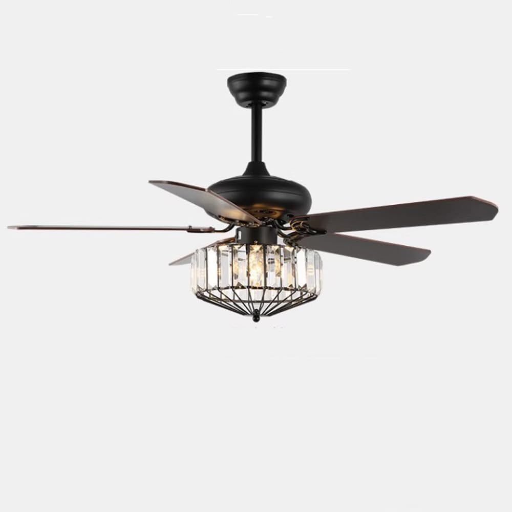 Black Crystal Fandelier Ceiling Fan with Light Living Room Ceiling Fan 52' with Light Remote 5 Blade Industrial Farmhouse Rustic Fan Chandelier for Bedroom Dining Table, Reversible Fan