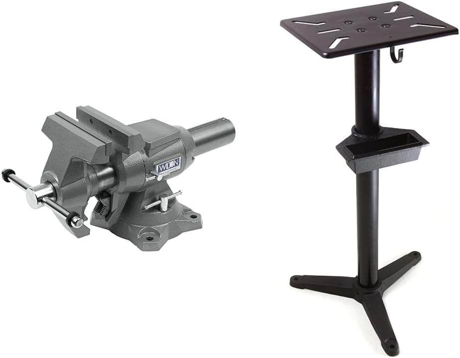 Wilton Multi-Purpose Bench Vise, 6-1/2' Jaw Width, 6-1/4' Jaw Opening, 3-1/4' Throat (Model 650P) & WEN Bench Grinder Stand, 32-Inch with Water Pot (4288T), Black