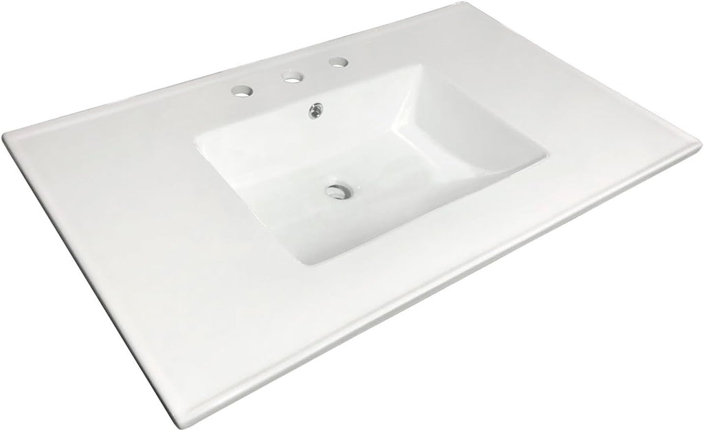 Kingston Brass LBT37227W38 Continental 37-Inch Ceramic Vanity Sink Top (8' Faucet Drillings) in White