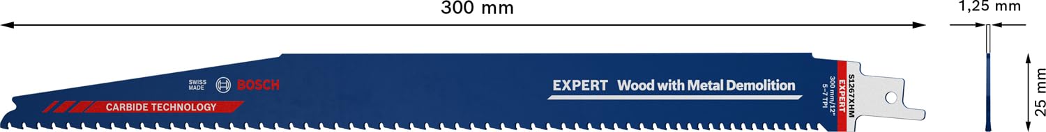 Bosch Professional 10x Expert 'Wood with Metal Demolition' S 1267 XHM Reciprocating Saw Blade (for Wood with Tough Metal, Length 300 mm, Accessories Reciprocating Saw)