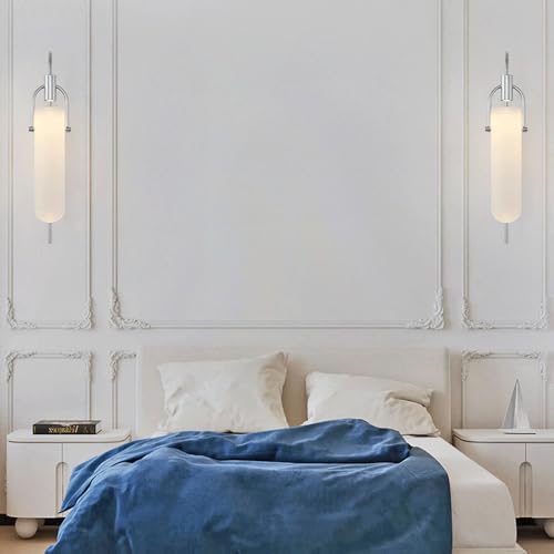 Nordic Modern Long Column Glass LED Wall Lamp - Stylish Silver Light for Bedroom, Hotel Corridor, Bathroom & Decorative Background (Warm Light) (Warm Light)