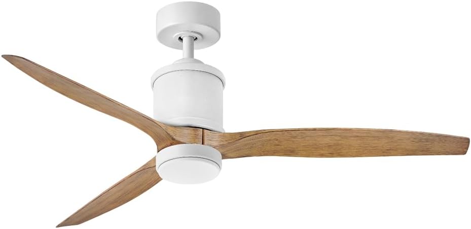 Hinkley Hover 60' Indoor/Outdoor Smart Ceiling Fan with Light and Remote, Modern Propeller Style with Composite Fan Blades, Integrated LED, Matte White and KOA wood blades
