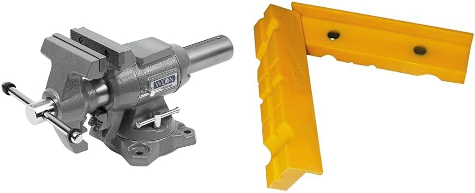Wilton 4-1/2' Multi-Purpose Bench Vise, 360° Rotating Head & Base, 4' Max Opening (450P) & 5-1/2' Multi-Grip Vise Jaw Pads (21111)