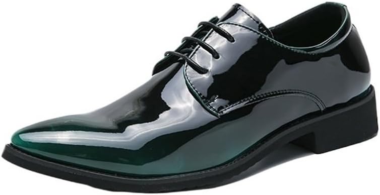 Mens Anti Slip Oxford Shoes PU Leather Lace Up Uniform Work Shoes Plain Toe for Outdoor Safety and Professional Non Slip Workwear(Green,11.5)