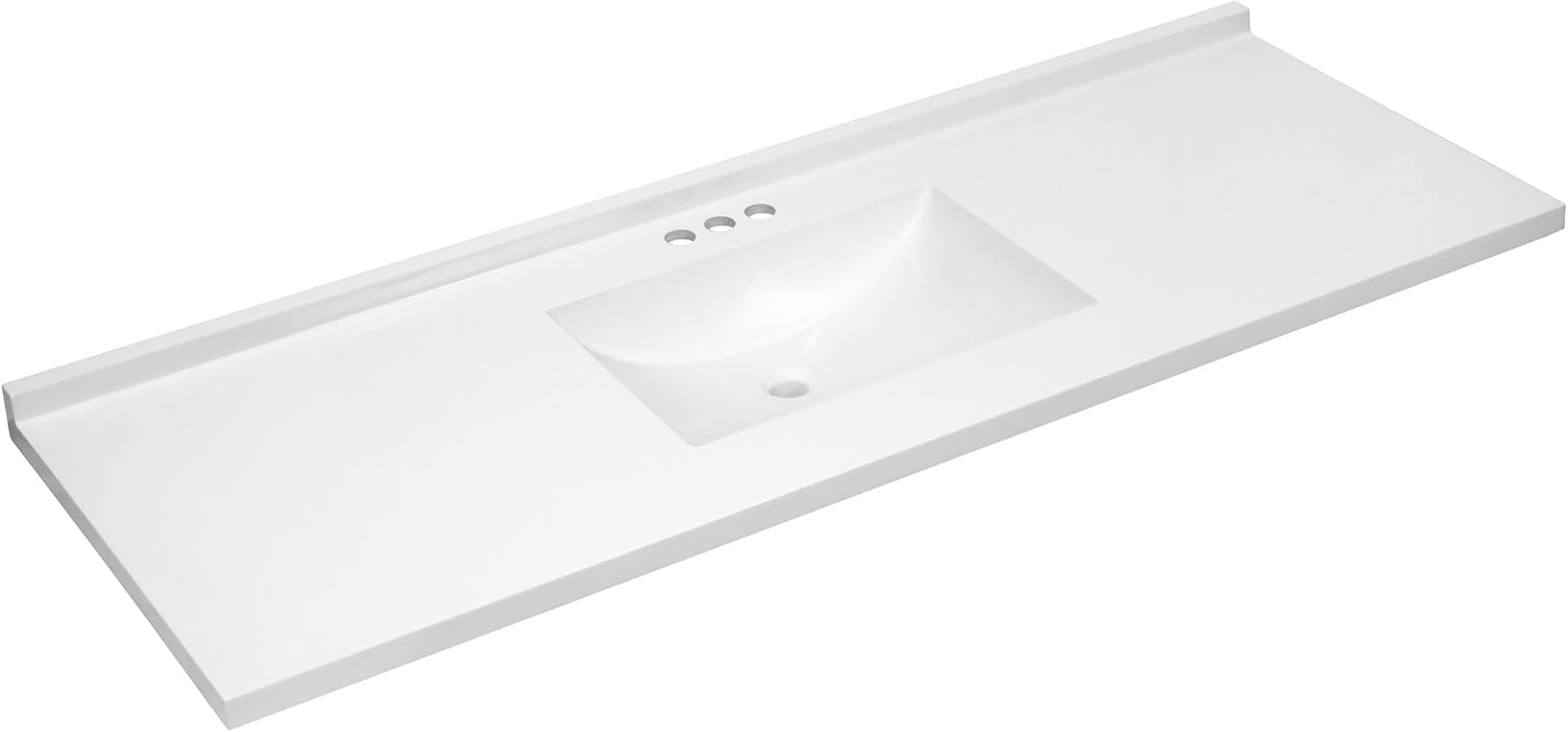Design House 61-Inch Camilla II Modern Vanity Top with Backsplash, Improved Packaging, Solid White – Design House, 630251