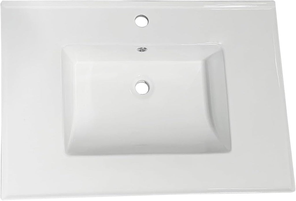 Kingston Brass LBT312271 Continental 31-Inch Ceramic Vanity Sink Top (1 Hole) in White