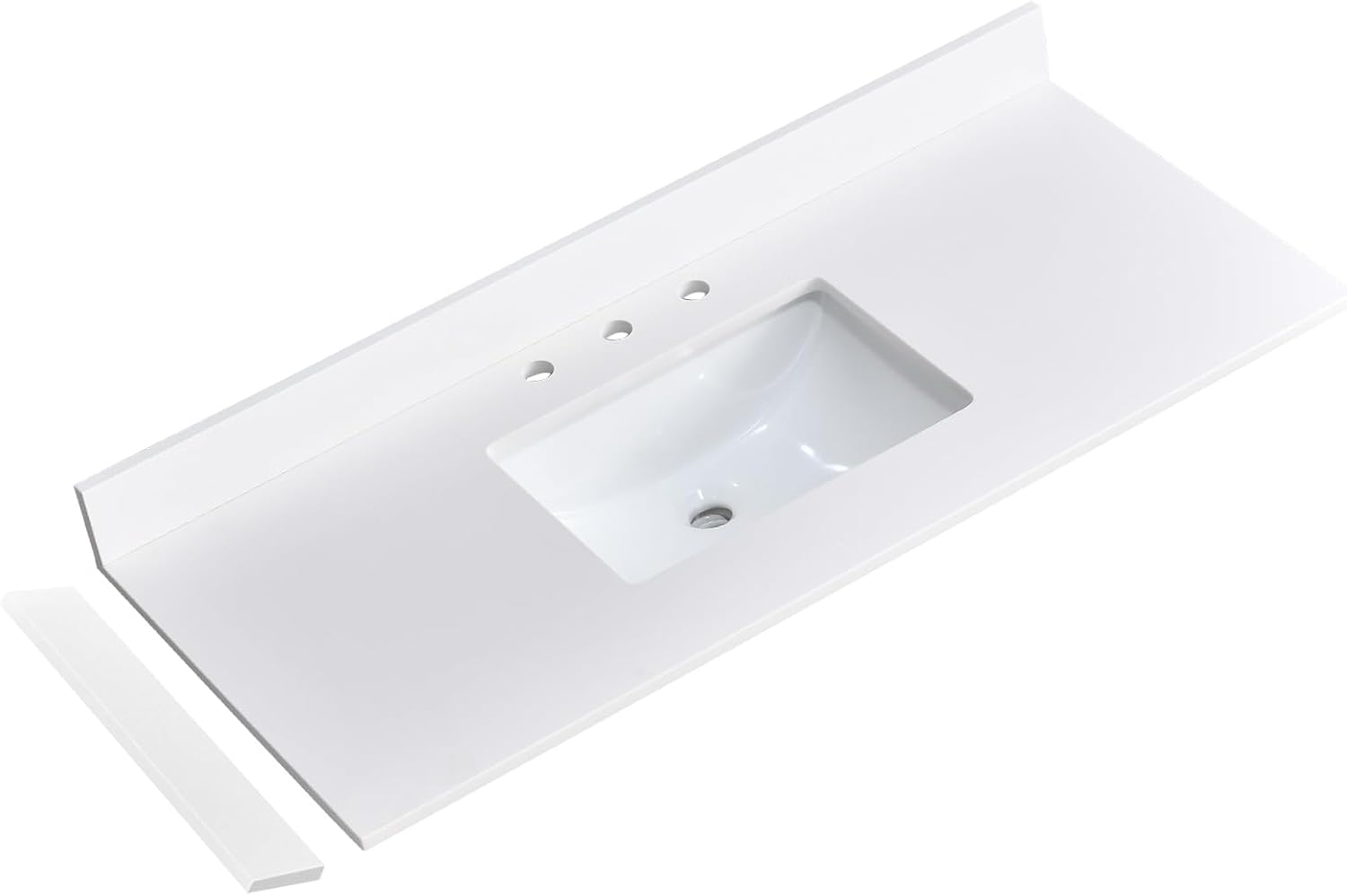 48' x 22' Vanity Top, Quartz Vanity Sink Top in Pure White, with One Sidesplash & One Backsplash, with Undermounted Sink,8 Inch Faucet Hole Spread for Vanity Top with Sink