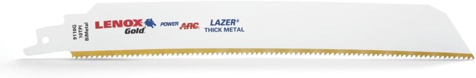 LENOX Tools Reciprocating Saw Blades, Thick Metal Cutting, 9-Inch, 10 TPI, 25-Pack (21229B9110GR) , Gold