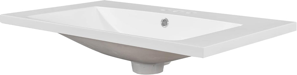 30'x18' Bathroom Vanity Sink Top Only, Center-Located Undermount Countertop, Fit for 4' Centerset Faucet (Not Included), White