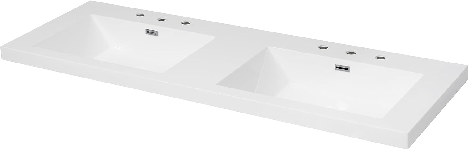 Christopher Knight Home Meril 59.10' Resin Basin for Bathroom Vanity, Bathroom Sinks with 3-Faucet Holes, Vanity Sink Top only, Faucet and Cabinet not Included, Built-in Overflow Feature, White