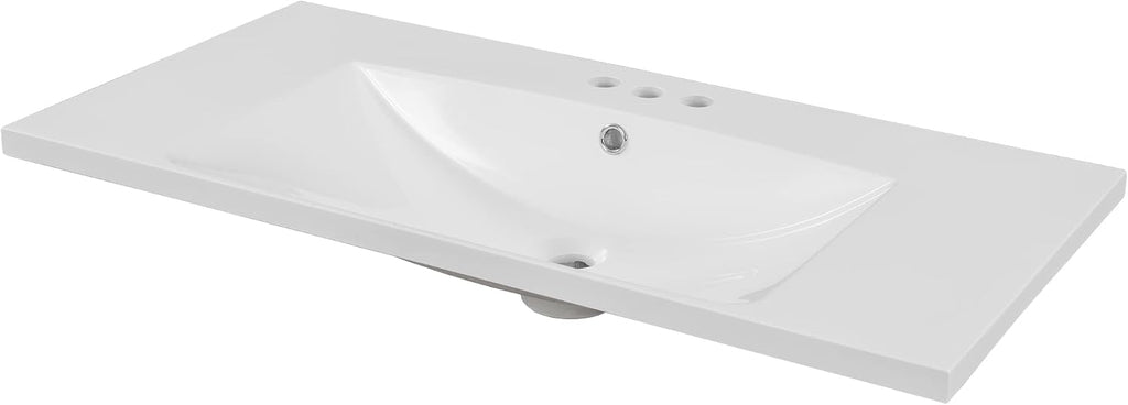 36'x18' Bathroom Vanity Sink Top Only, Center-Located Undermount Countertop, Fit for 4' Centerset Faucet (Not Included), White