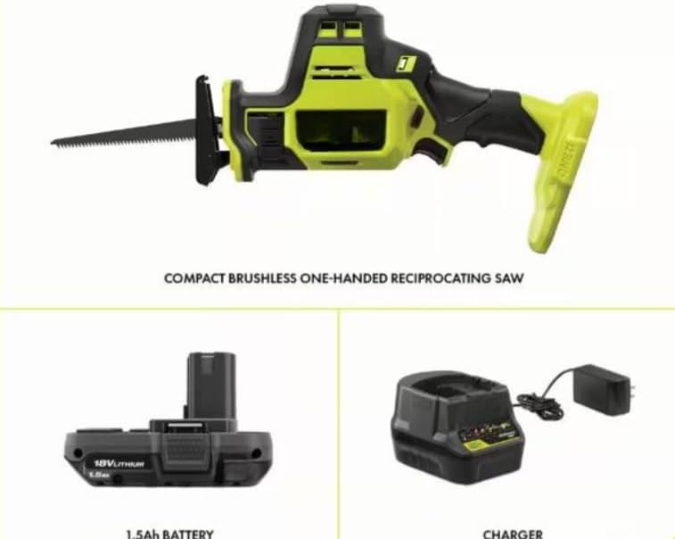 PSBRS01K Fits For RYOBI HP 18V Brushless Cordless Compact One-Handed Reciprocating Saw Kit with 1.5 Ah Battery and 18V Charger