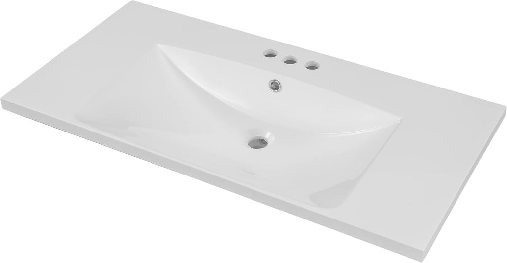 30' Ceramic Bathroom Vanity Sink Top, Modern White Vanity Top for cabinet with Triple Faucet Holes