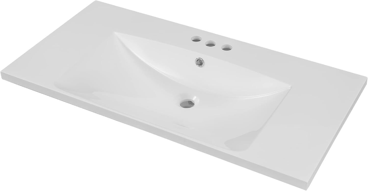 30' Ceramic Bathroom Vanity Sink Top, Modern White Vanity Top for cabinet with Triple Faucet Holes