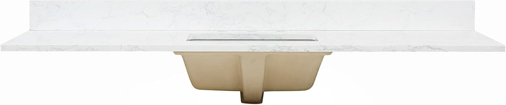 Ceres 61' Engineered Stone Vanity Top in Grain White with Single White Sink